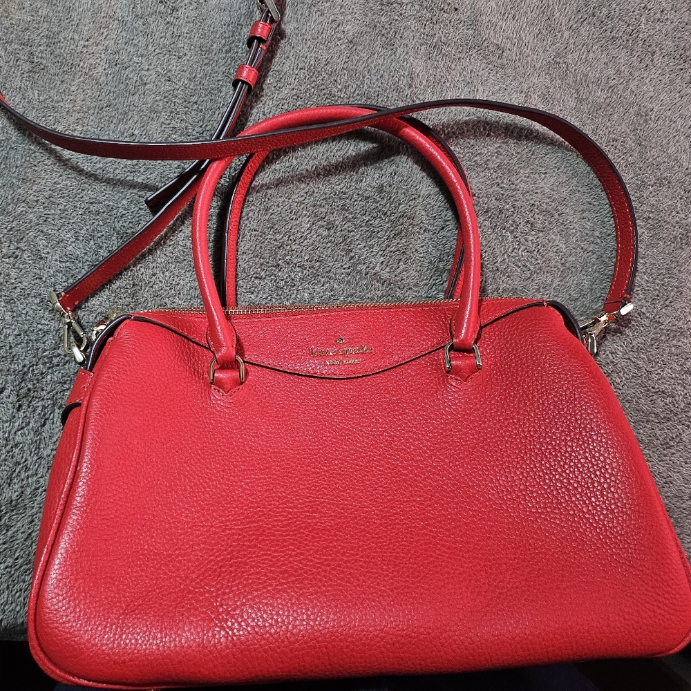 kate spade Red Leather Structured Satchel with Top Zip